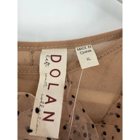Anthropologie Dolan Womens XL Left Coast Mesh Ruffle Top Nude Polka Dot Romantic - Picture 10 of 16